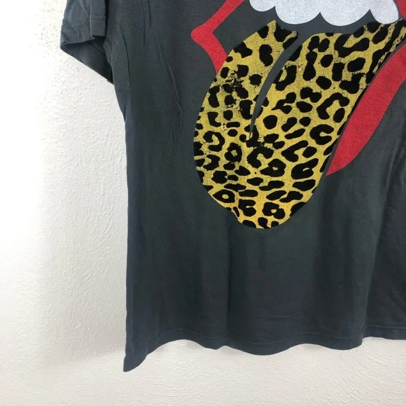 Daydreamer Rolling Stones Leopard Tongue Crewneck Graphic Tee - Picture 4 of 9